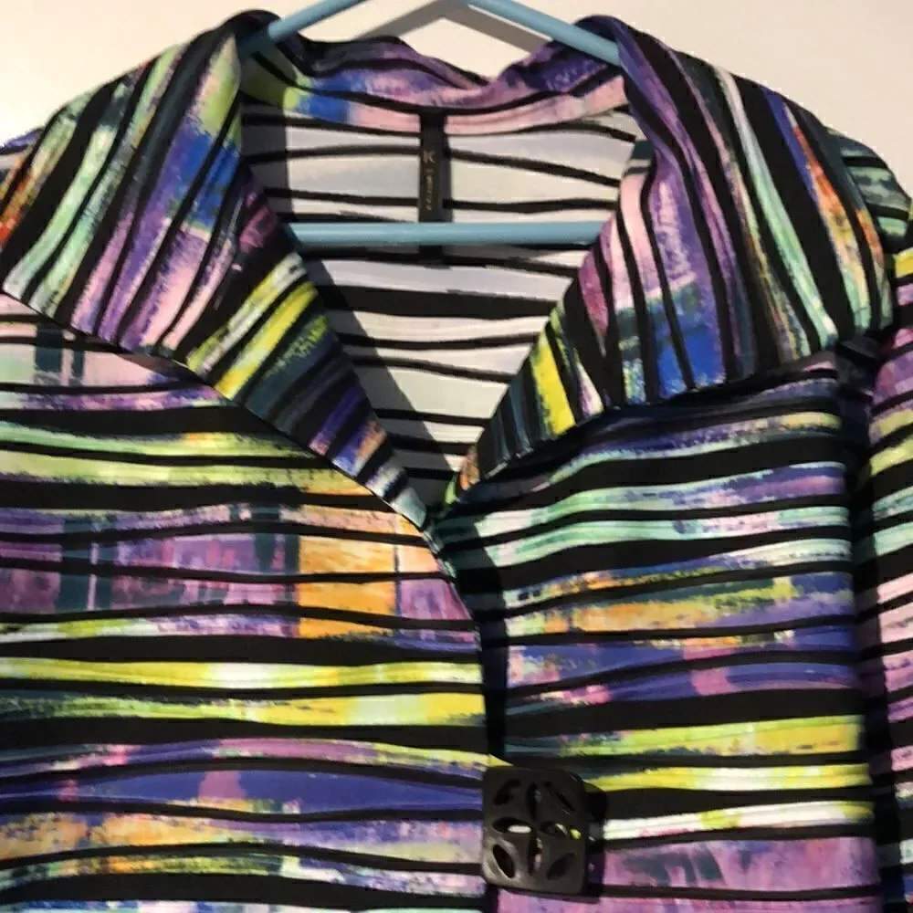 IC by Connie K womens blazer stripe black green pink size M - Picture 4 of 14